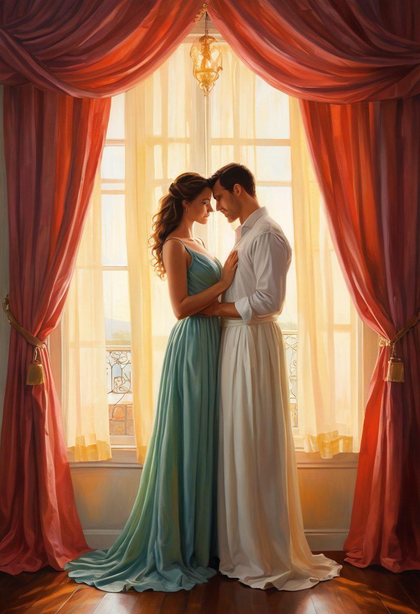 A serene scene depicting a couple sharing an intimate moment in a softly lit room, surrounded by symbols of safety such as a shield and a heart intertwined. Subtle elements like curtains for privacy and a safe box suggesting discretion enhance the theme of protection in relationships. The atmosphere is warm and inviting, encouraging an essence of trust and security. soft lighting. romantic ambiance. vibrant colors. painting.
